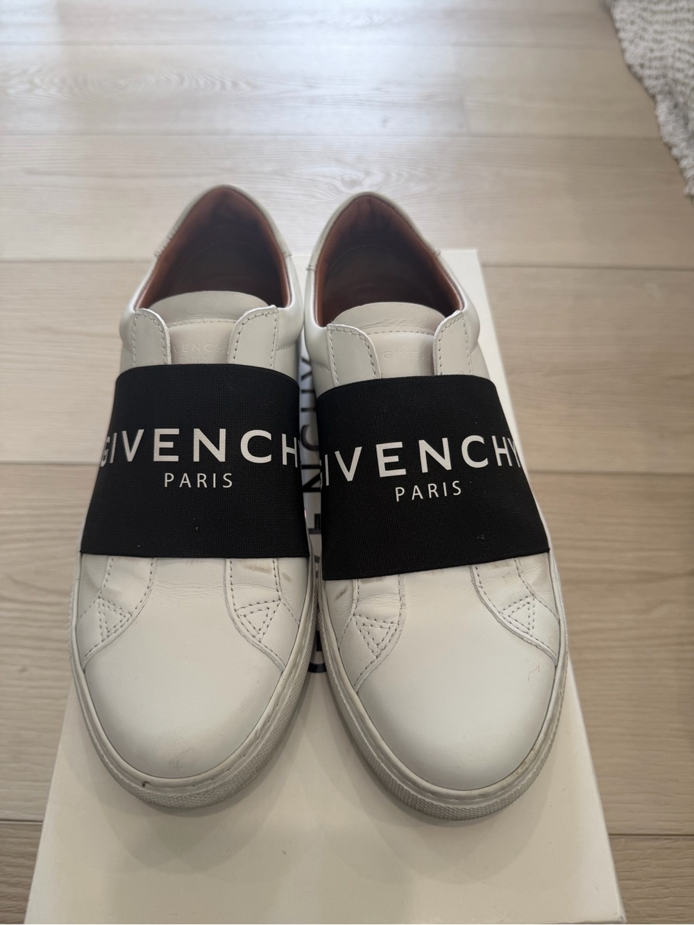 Givenchy White Leather Slip-On Sneakers with Black Logo Strap